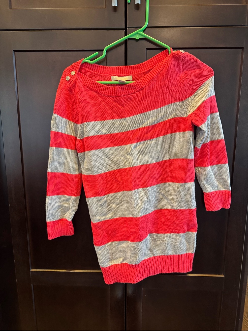 Banana Republic Factory Coral Red and Gray Striped Scoopneck Sweater